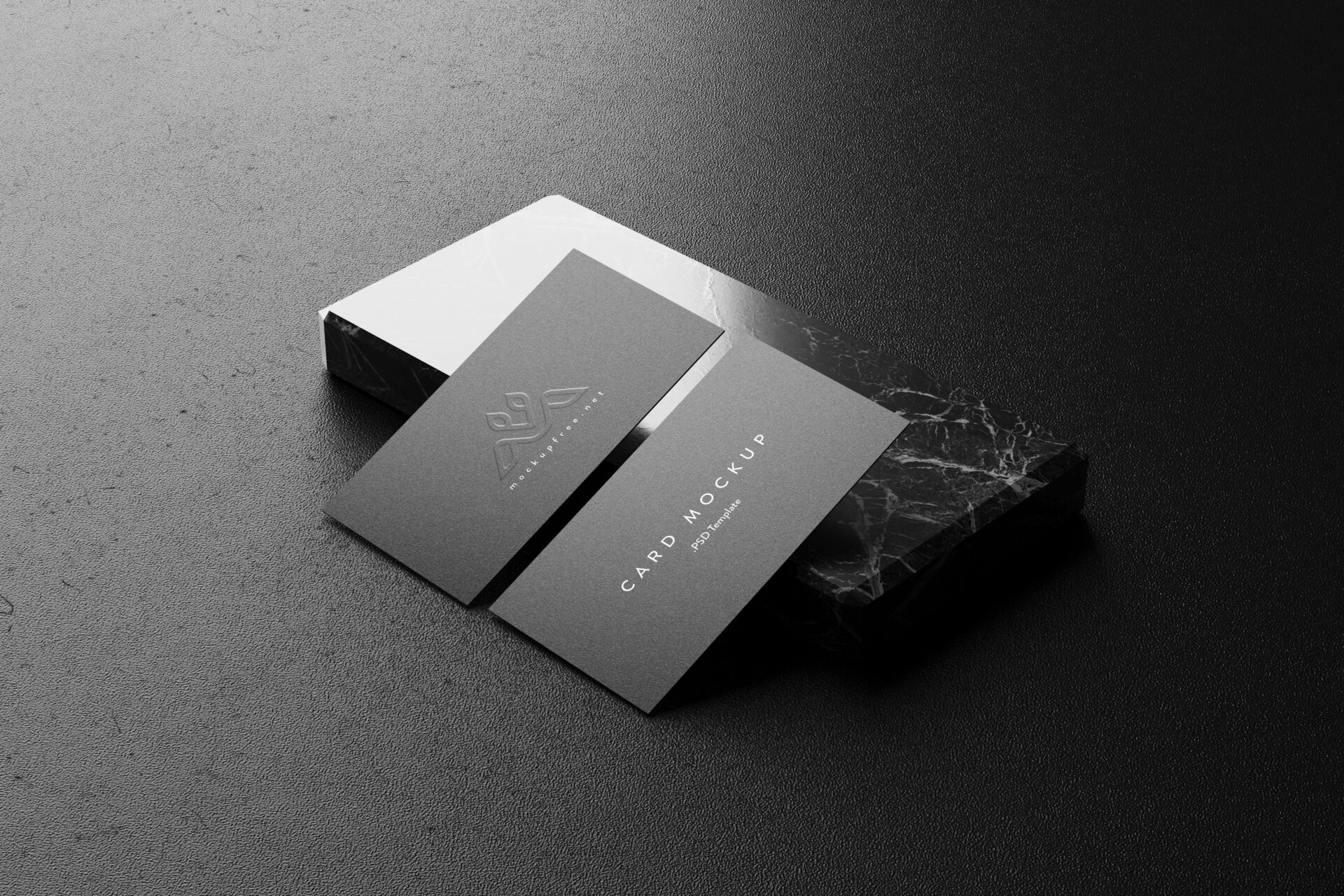 Business Cards On A Marble Block Mockups Mockup Free