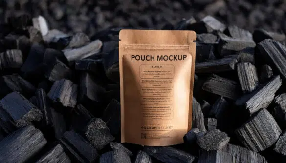 Craft Paper Pouch Mockup On Charcoal Mockup Free