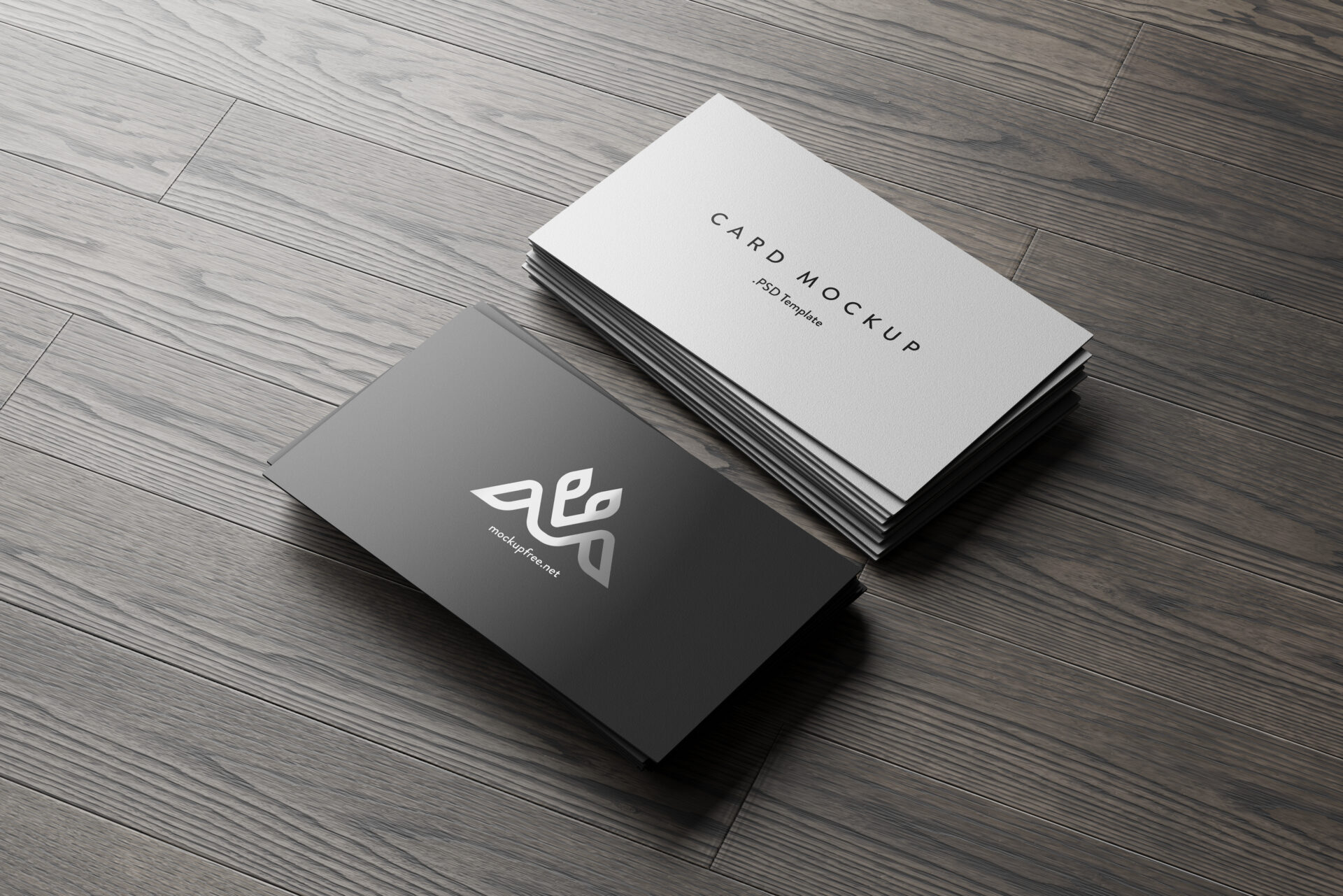 Business Card Stack on Wood Background Mockup - Mockup Free