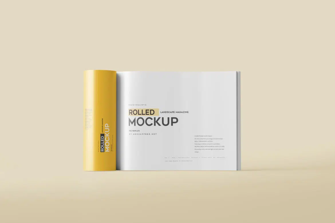 Landscape Rolled Up Magazine Mockup - Mockup Free