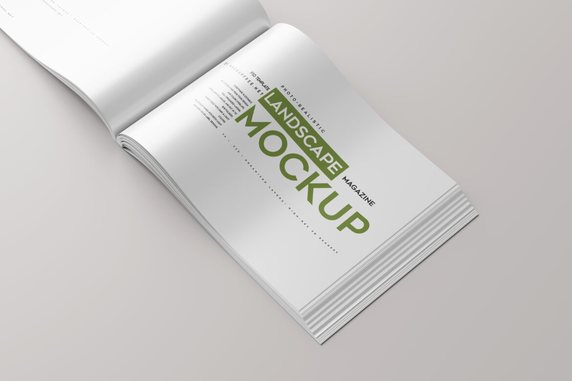 Horizontal Open Magazine Mockup - Mockup Free