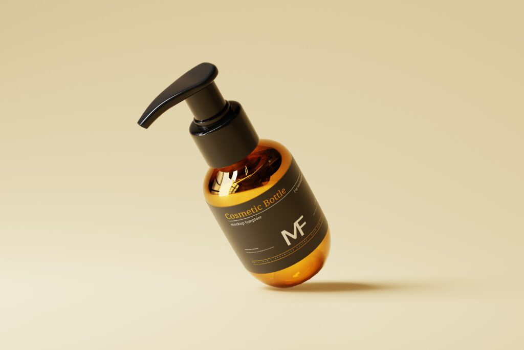 Small Amber Glass Cosmetic Pump Bottle Mockups