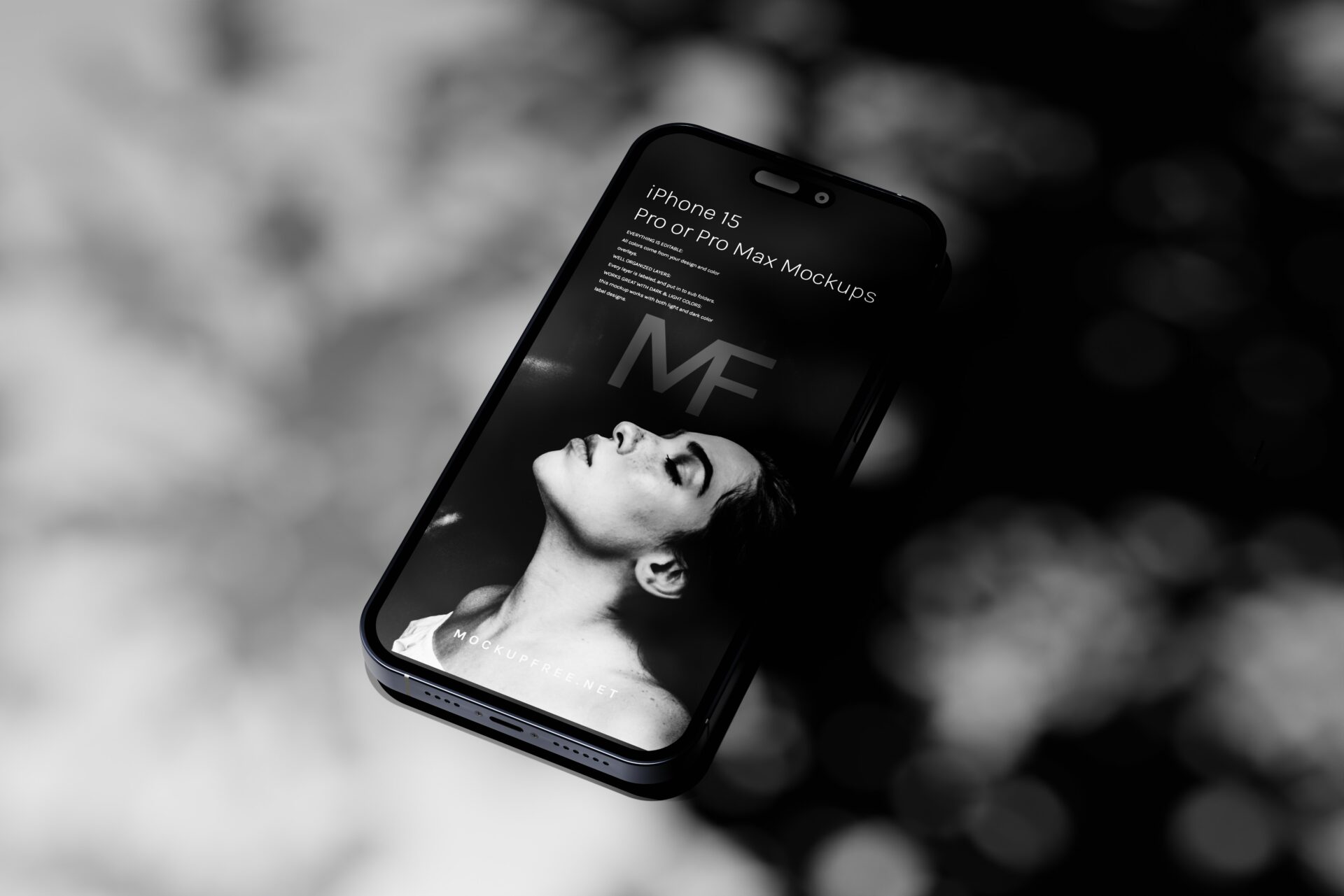 iPhone 15 Dark Shadowy Mockups - Mockup Free