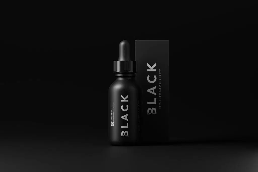 Black Dropper Bottle + Box Mockups