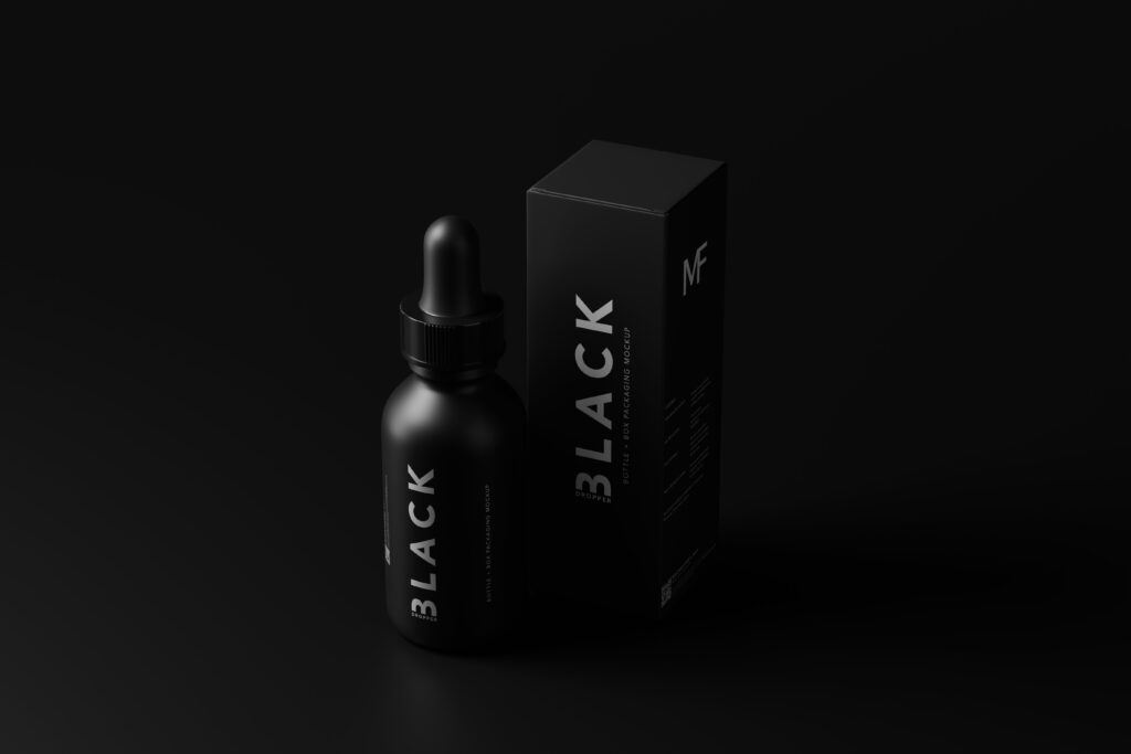 Black Dropper Bottle + Box Mockups
