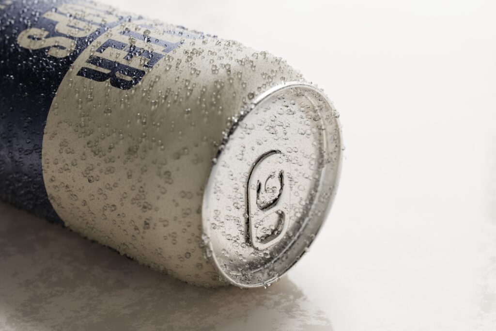 330ml Soda or Beer Can Mockups with Water Drops
